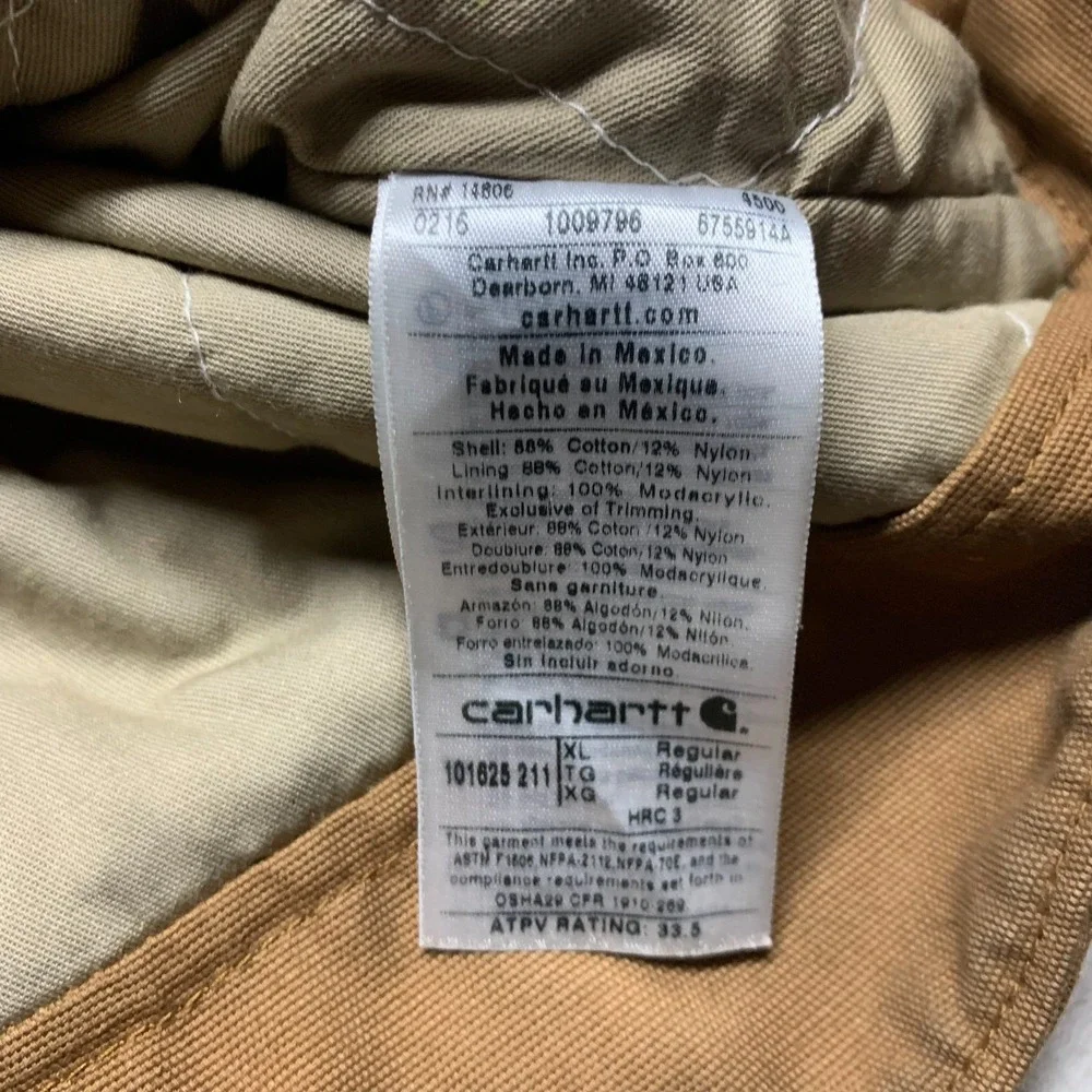 Carhartt FR Mens XL Flame Resistant Duck Chore Coat Quilt Lined Pockets Distress